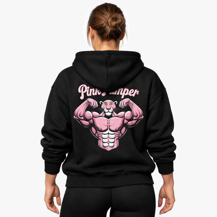 Roze trui oversized hoodie (print op de achterkant).
